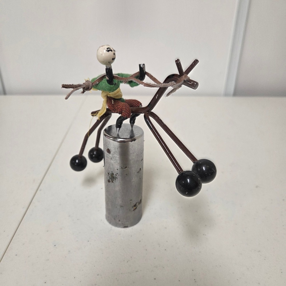 Vintage Kinetic Balancing Cowboy on Horse Desk Toy Metal Folk Art Made in Taiwan